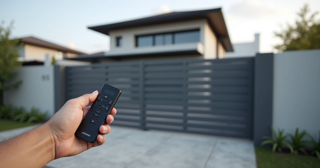 Portão residencial automatizado com motor Rossi e controle remoto 