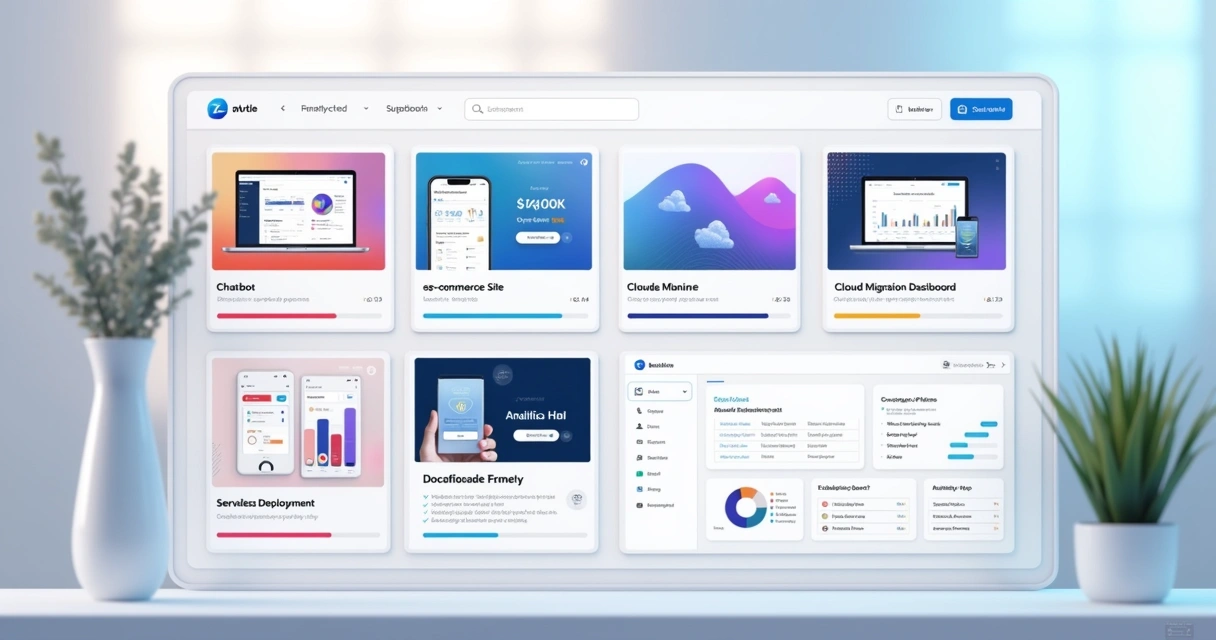 Portfolio dashboard with thumbnails of different software projects