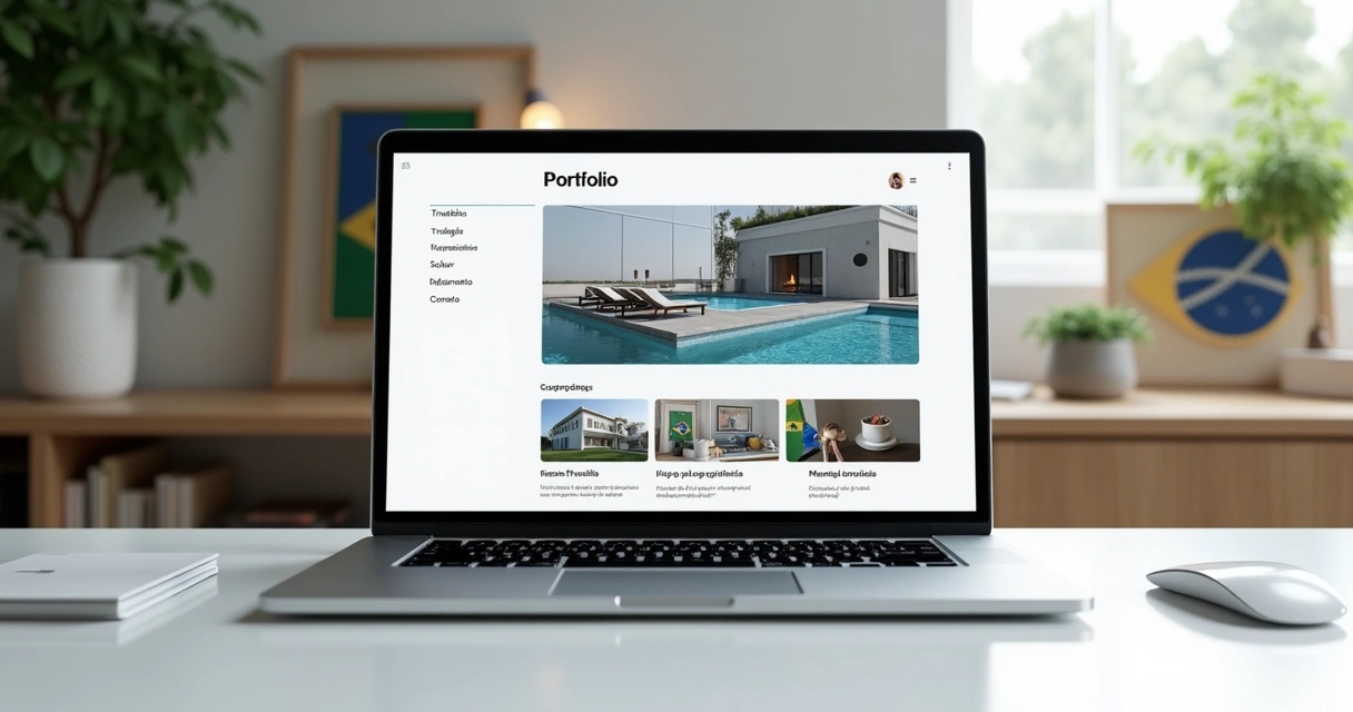 Exemplo de capa inicial de portfólio online com navegação limpa 