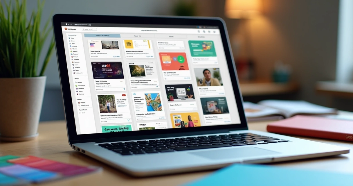Portfólio digital de design com projetos diversos em tela de notebook 