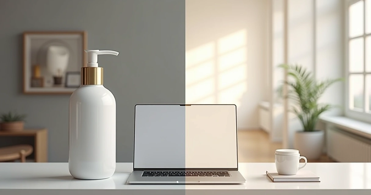 Comparação de fotos antes e depois em portfólio digital 