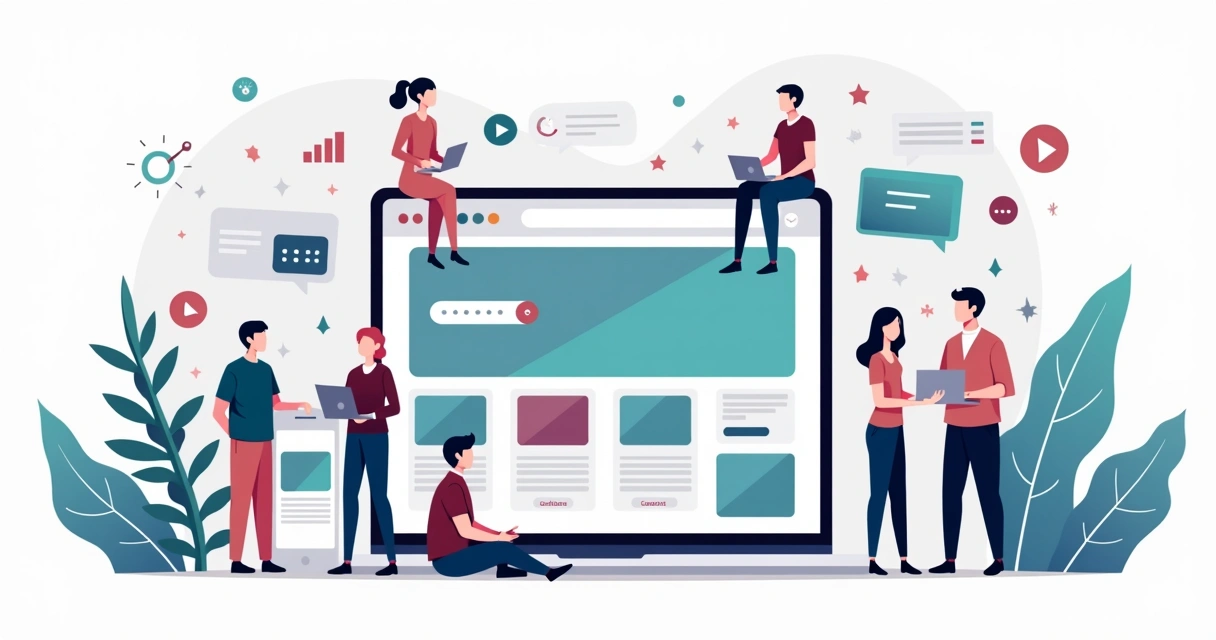 Ilustração de profissional criando portfólio profissional online em vários dispositivos 