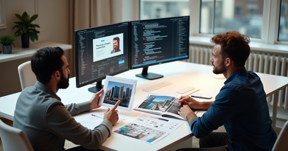 Client and developer reviewing portfolio together