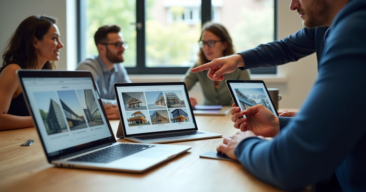 Portfólios digitais exibidos em diferentes dispositivos 