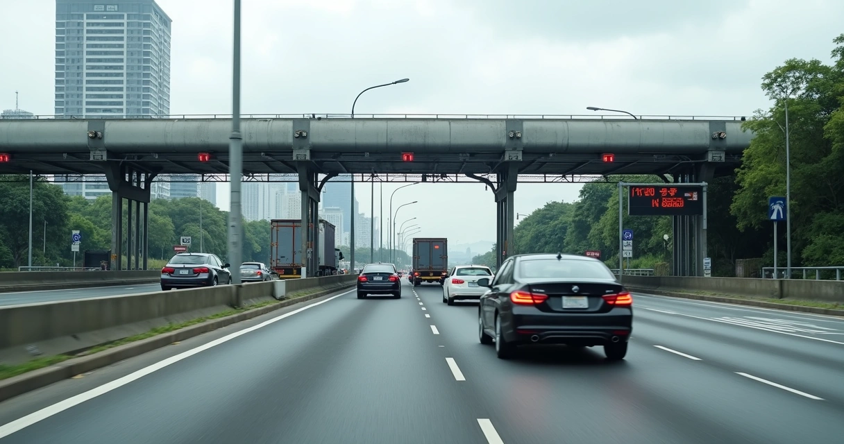 Pórtico de pedágio Free Flow instalado na via Dutra.