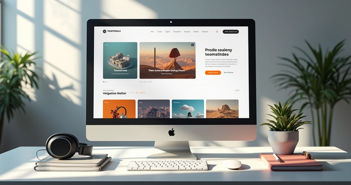 Portfólio digital de artista com fotos e referências em tela de computador 