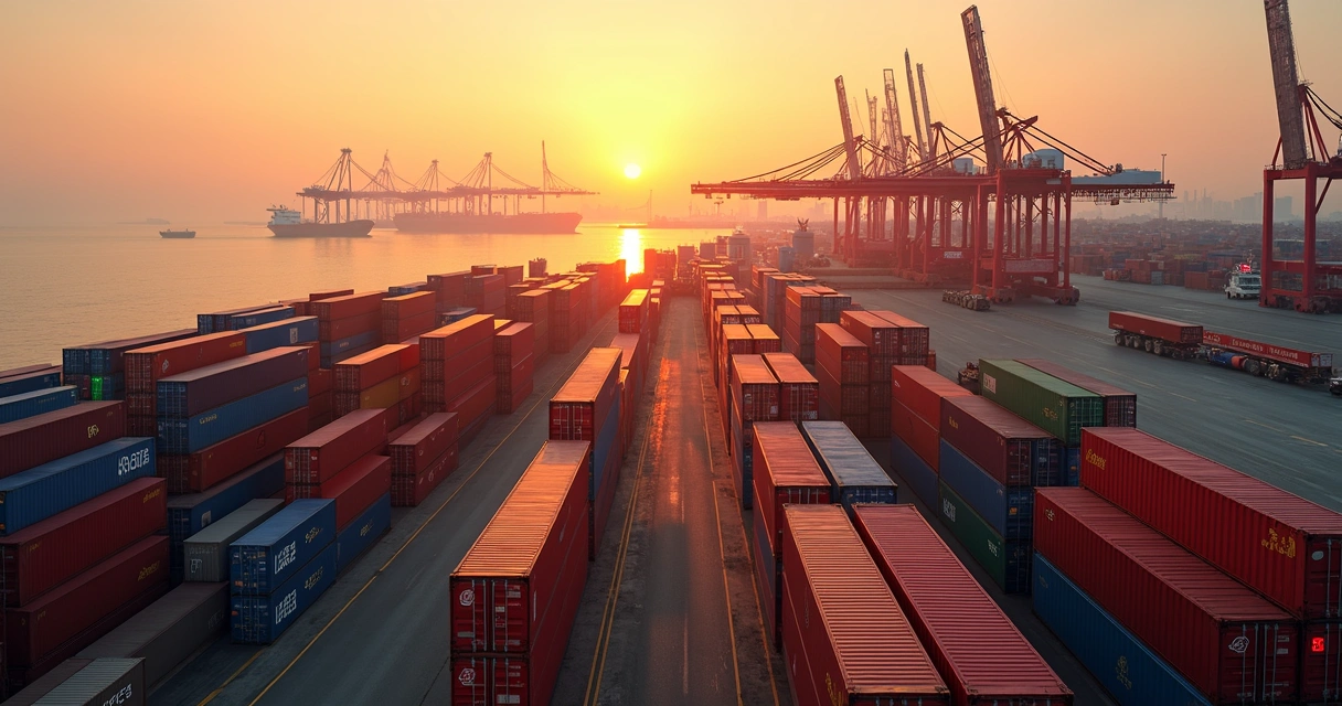 Terminal portuário chinês com grande movimentação de contêineres de soja 