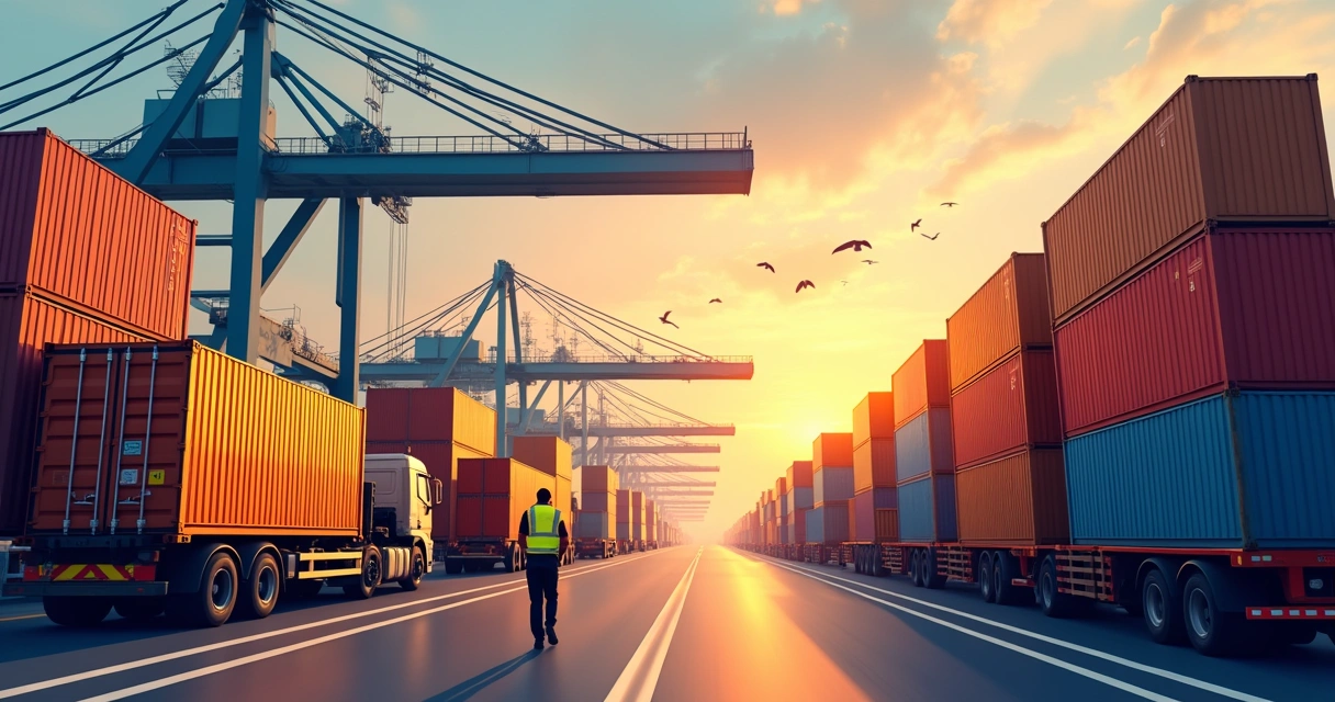Porto com containers e inspeção de carga de comércio exterior 