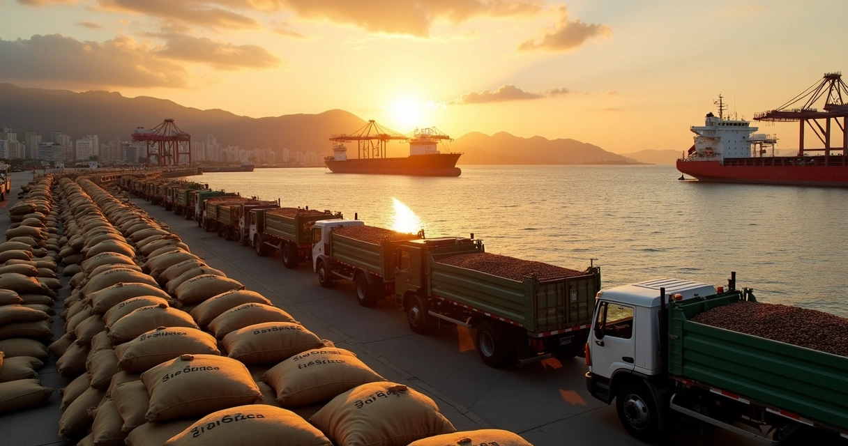 Navios em porto exportando café brasileiro 