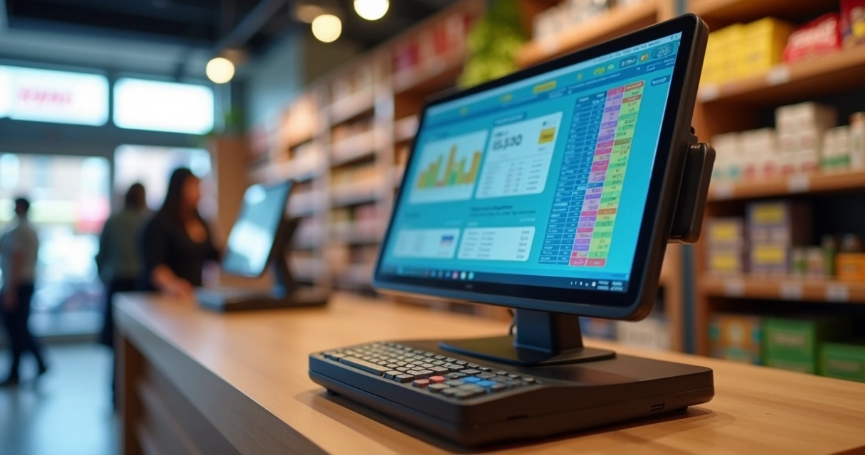 POS de loja física mostrando integração com software de gestão, balança e relatórios de venda na tela