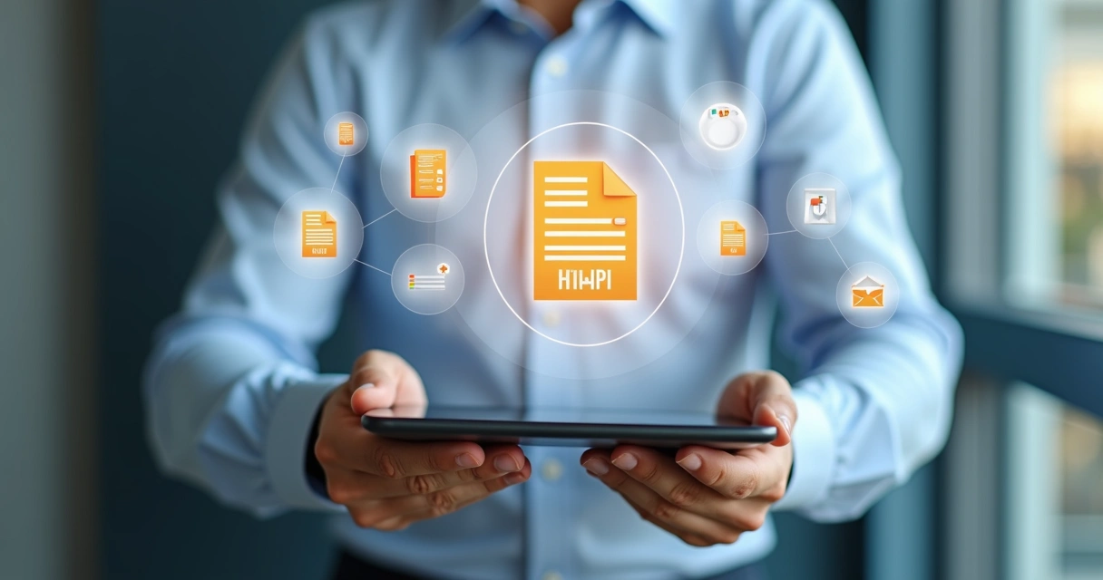 Profissional usando tablet para acessar manual digital de empreendimento 