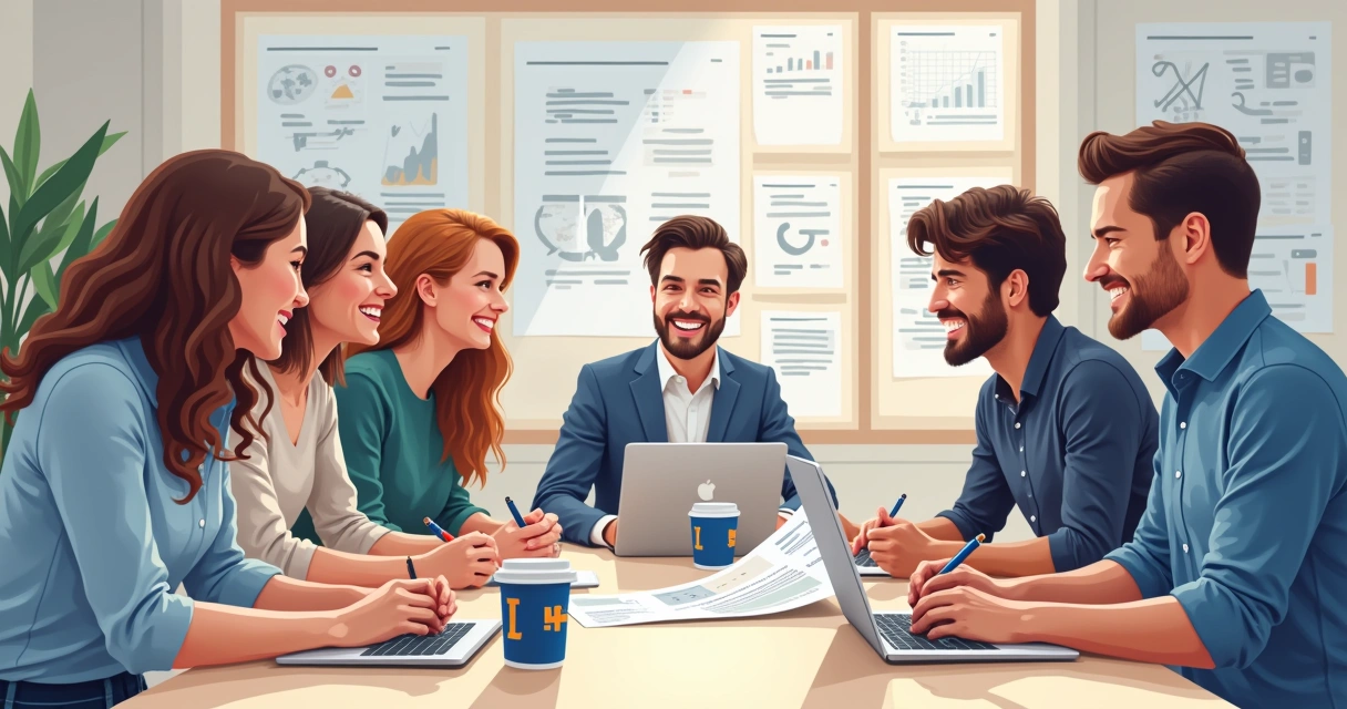 Equipe de pós-venda reunida ao redor de cliente B2B para acompanhar resultados 