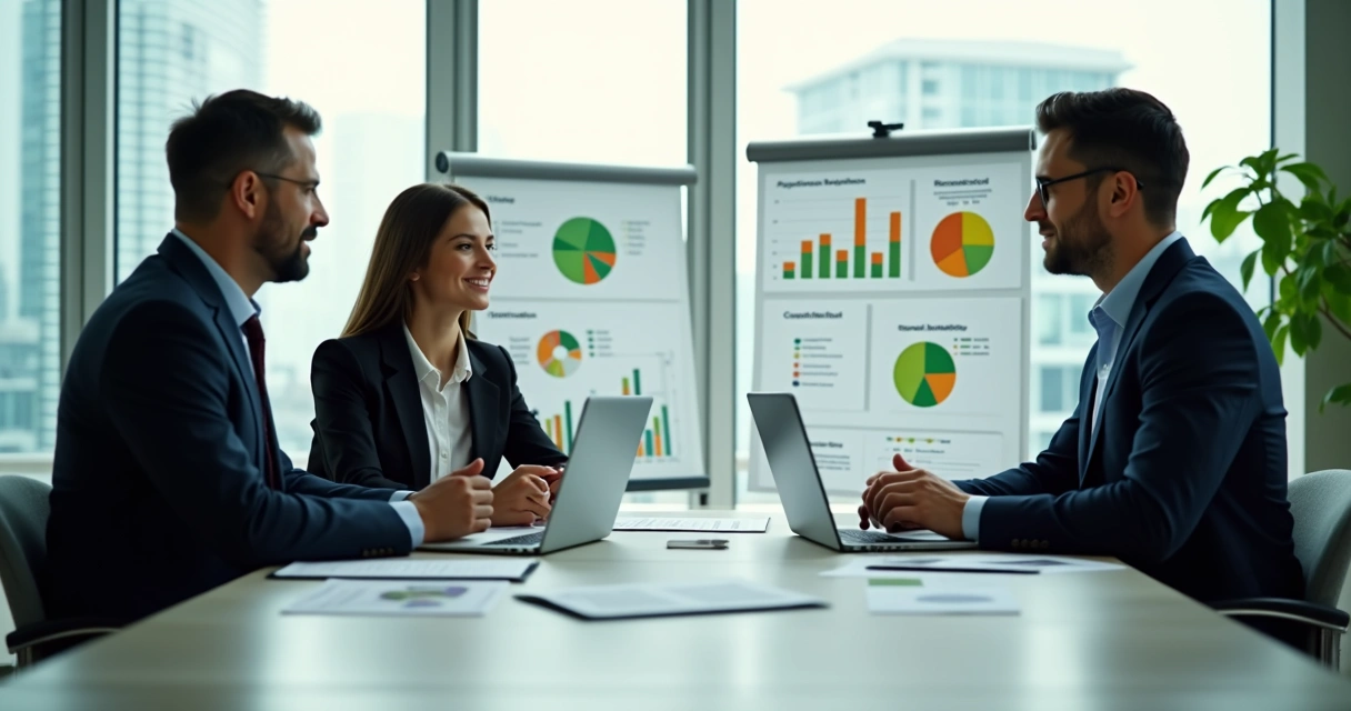 Consultor apresentando resultados de pós-venda ao cliente 