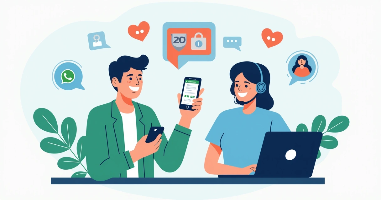 Recibo digital no WhatsApp e cliente satisfeito recebendo suporte pós-venda 