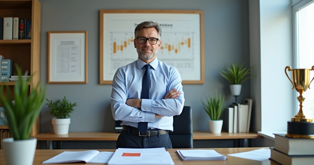 Contador apresentado como autoridade, vários certificados e troféus 