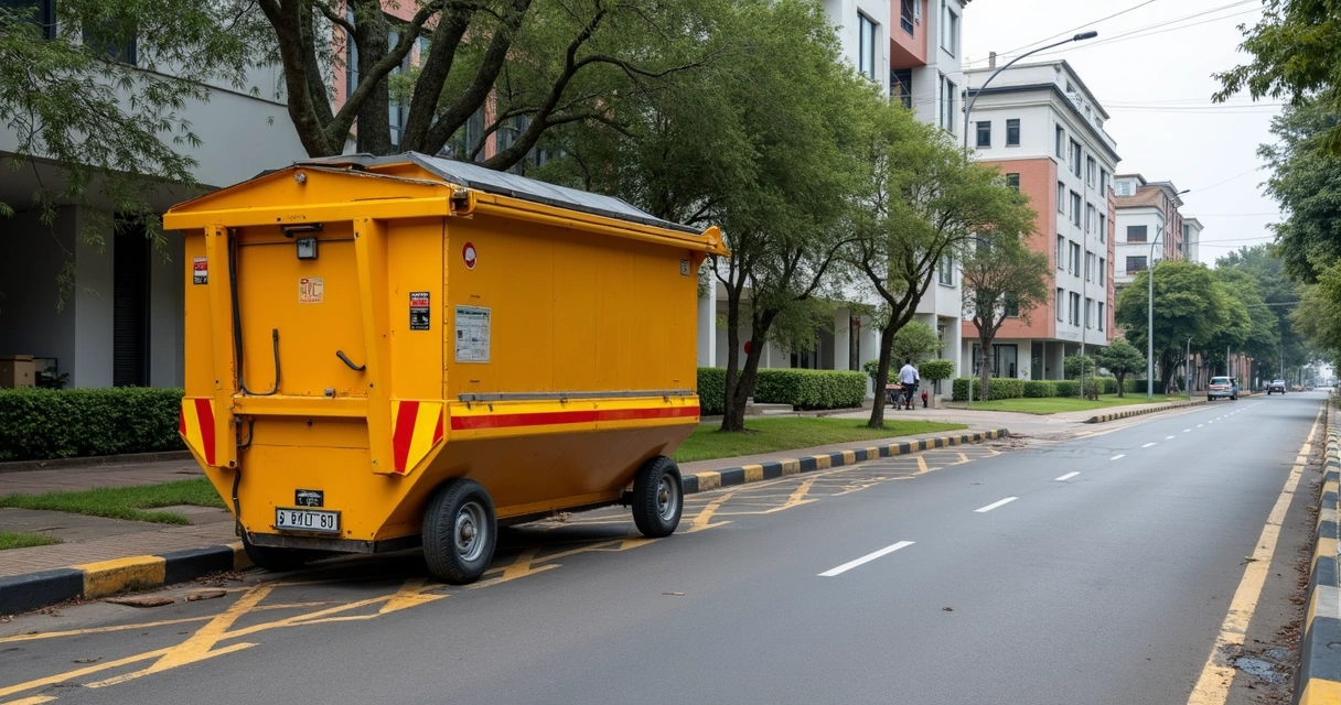 Caçamba instalada corretamente na calçada em Brasília 