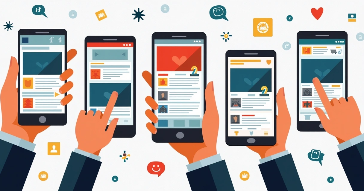 Variedade de formatos de conteúdo para pré-campanha apresentados em telas de smartphone