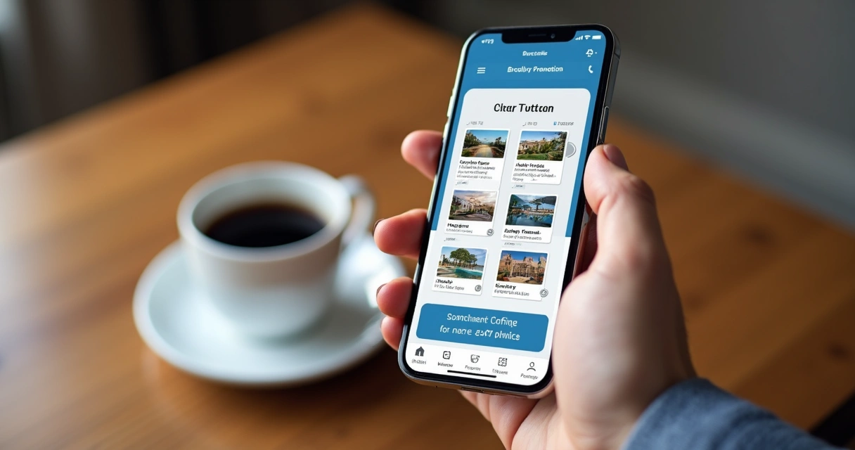 Celular mostrando promoção de hotel no site 