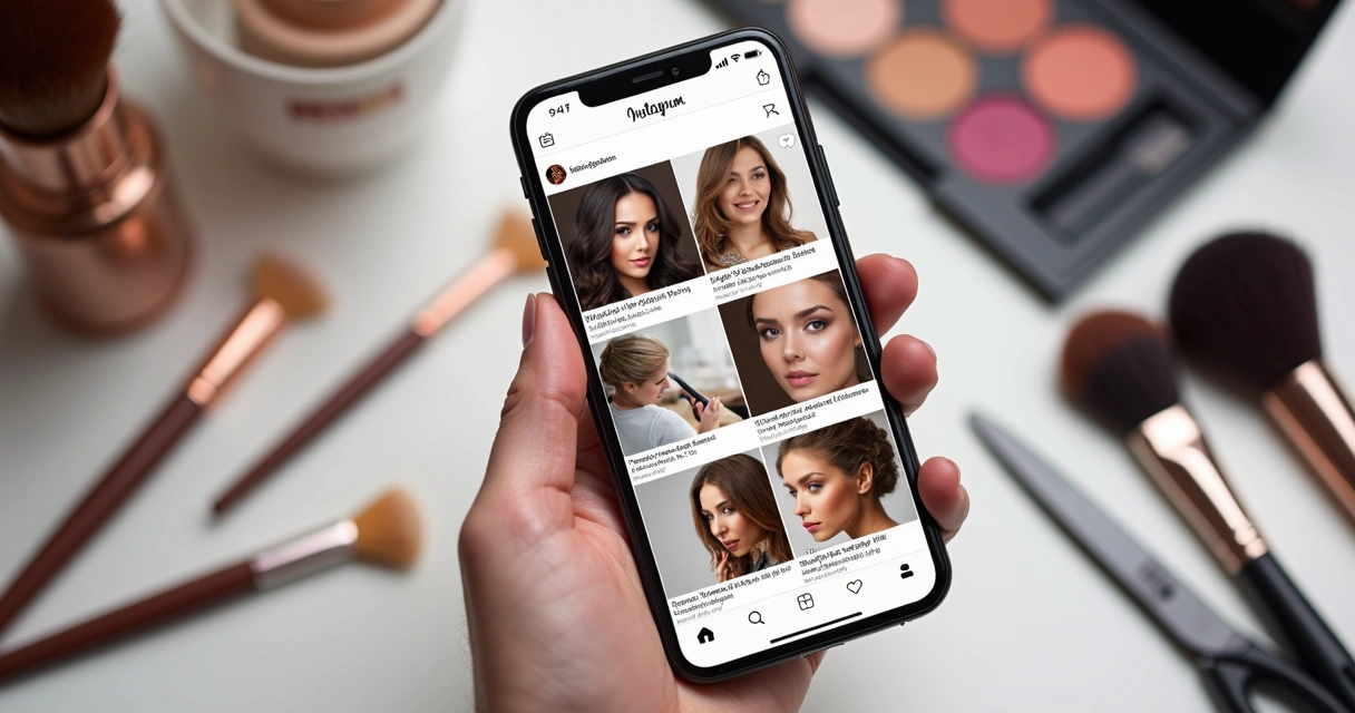 Feed de Instagram com posts de beleza em destaque 