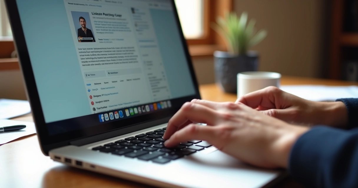 Pessoa publicando post de storytelling em LinkedIn no notebook 