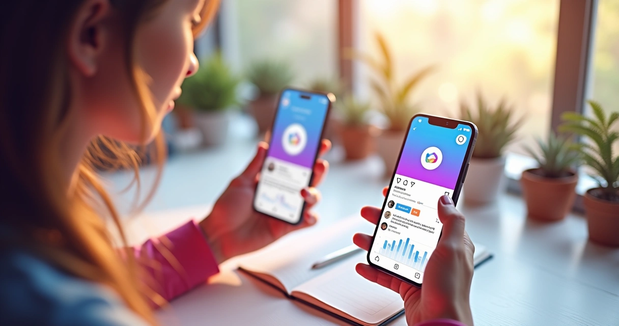 Publicação da startup nas redes sociais em celular e notebook 