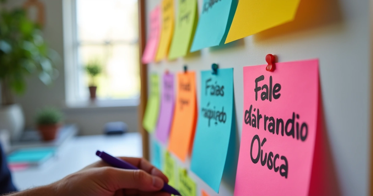 Post-its com dicas de atendimento humanizado em parede 