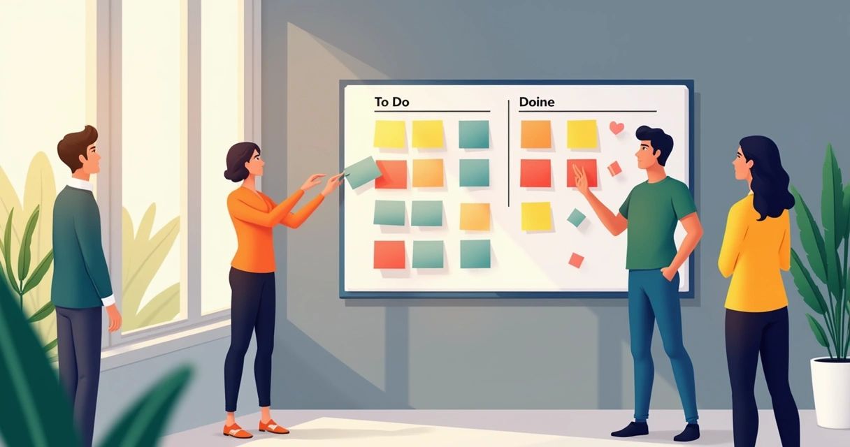 Quadro Kanban colorido em escritório moderno 
