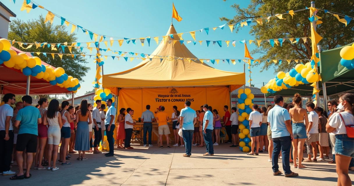 Fila de pessoas em posto de testagem de ISTs durante festa junina 