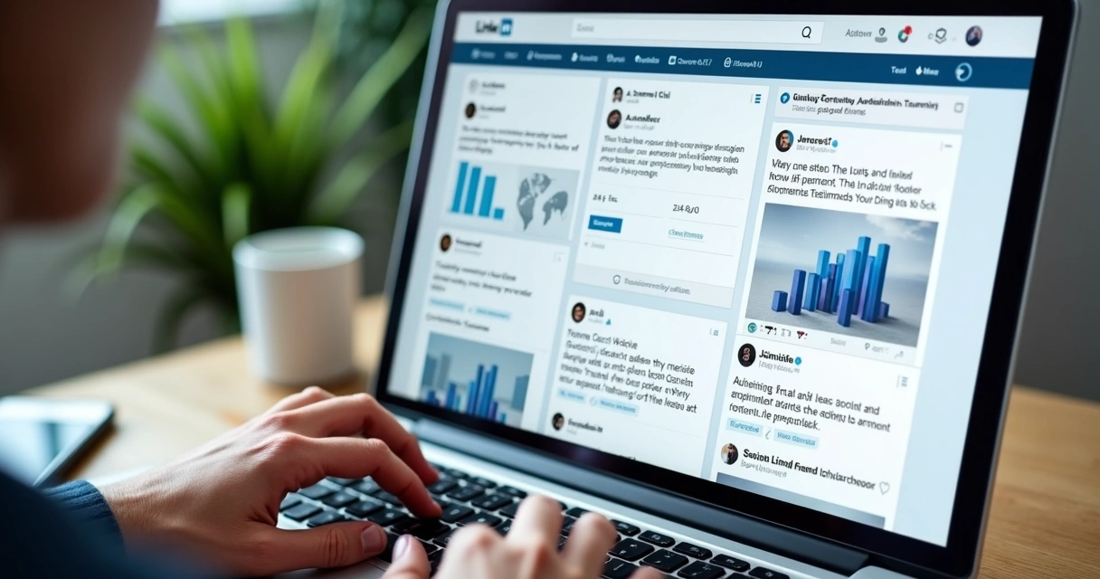 Sequência de postagens no LinkedIn destacando provas sociais, depoimentos e gráficos de crescimento 