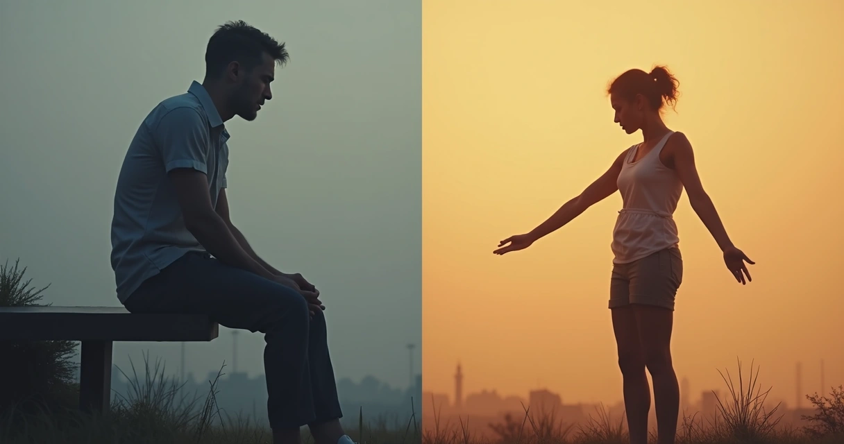 Homem e mulher cada um mostrando posturas corporais fechadas e abertas