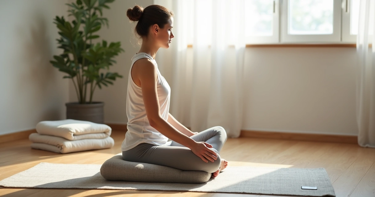 Pessoa ajustando a postura sentada em almofada de meditação 