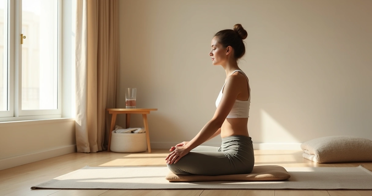 Pessoa sentada em meditação ajustando a postura