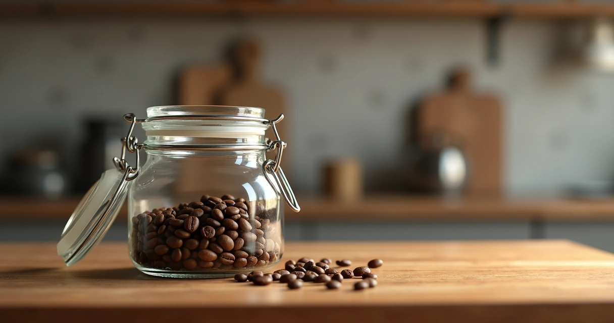 Pote hermético de vidro com café torrado 
