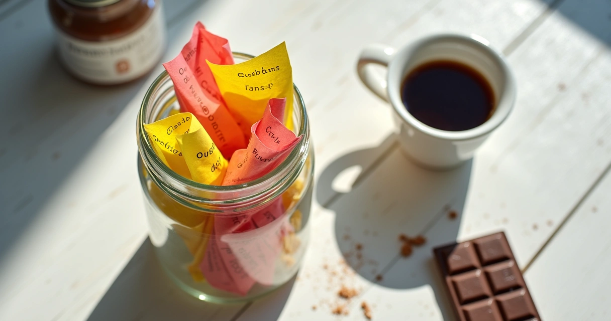 Pote com papéis coloridos de perguntas para casal
