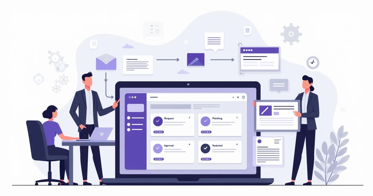 Ilustração de fluxo de aprovação automatizado com Power Apps em ambiente corporativo 