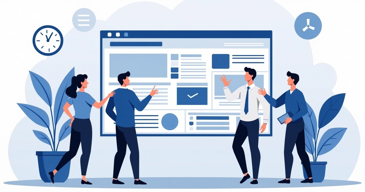 Equipe reunida usando recurso de zoom em apresentação PowerPoint em tela grande 