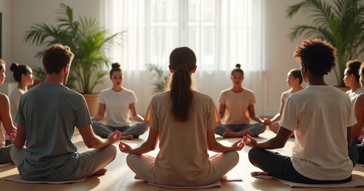 Personas de distintas culturas meditando en grupo