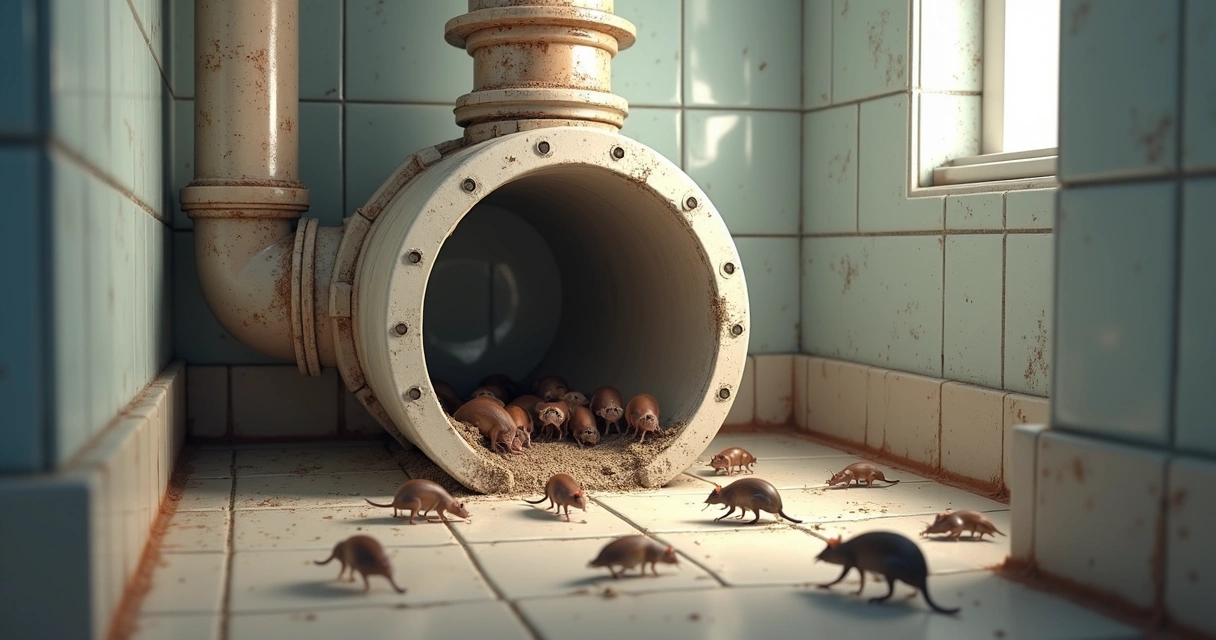 Inspeção de encanamento com presença de baratas visíveis 