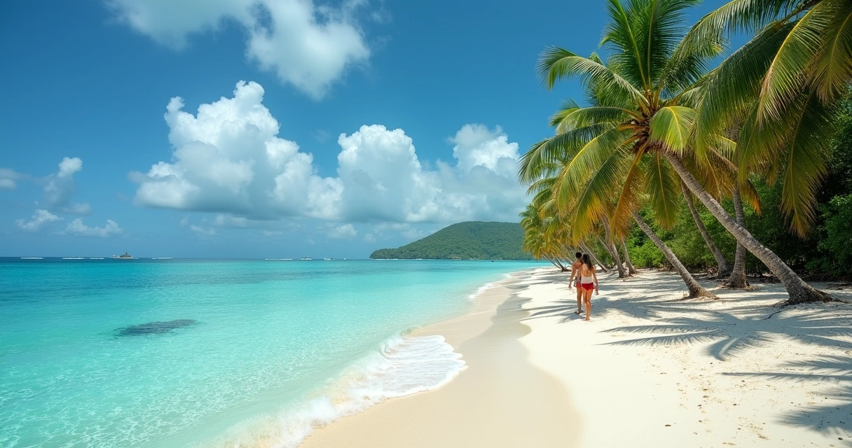 Praia Banana com mar azul e palmeiras 