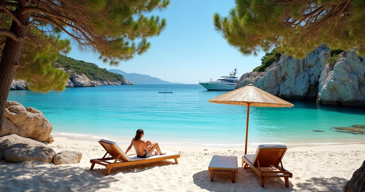 Praia paradisíaca na Costa Esmeralda, Sardenha 