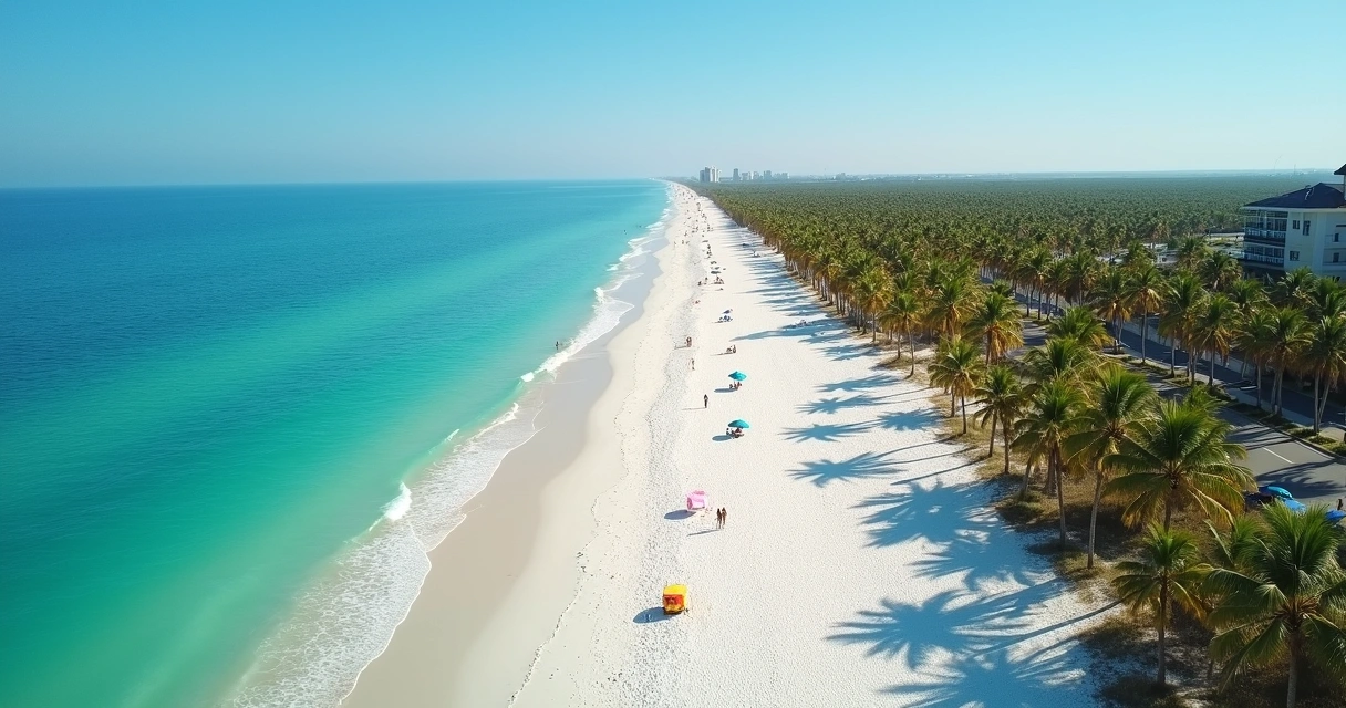 Praia extensa e mar calmo na costa leste da Flórida 