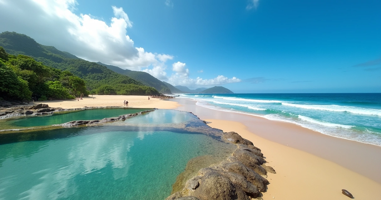 Piscinas naturais e areia clara na Praia do Americano 