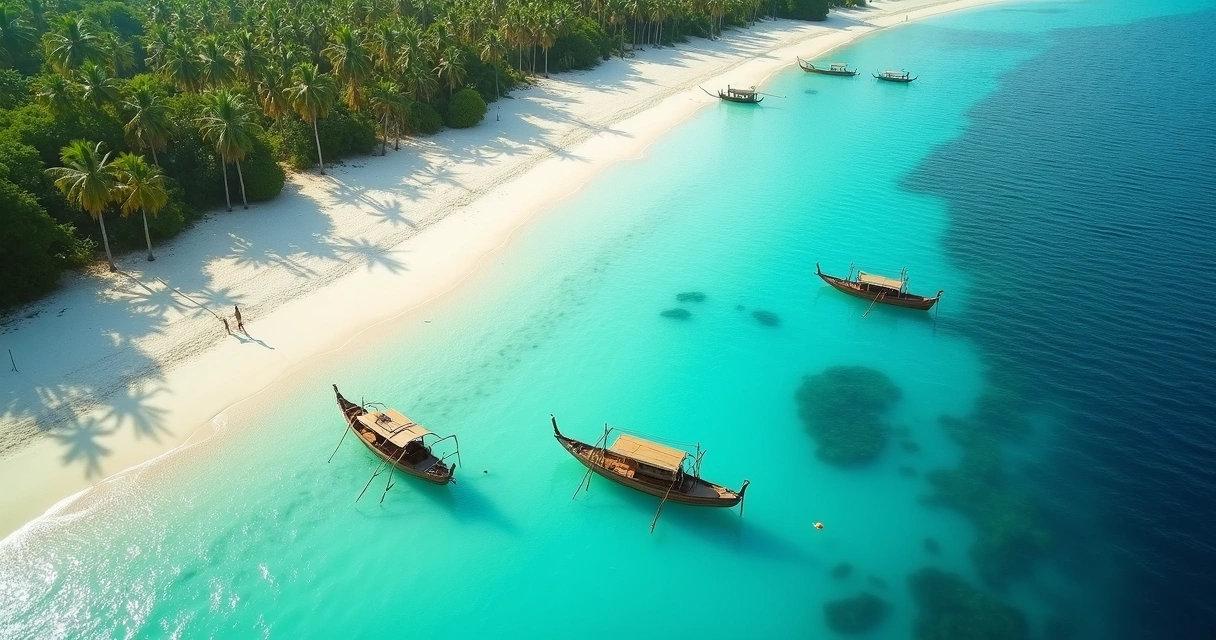 Praia de areia branca e mar azul em Zanzibar 