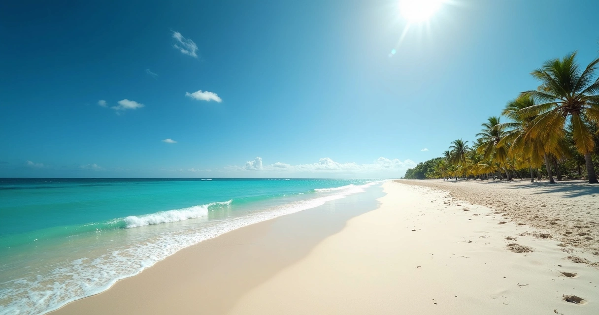 Praia deserta com mar azul e coqueiros em São Miguel dos Milagres 