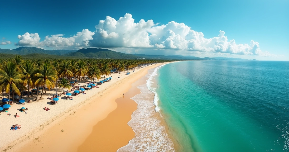 Vista panorâmica da Praia dos Milionários em Ilhéus com turistas 