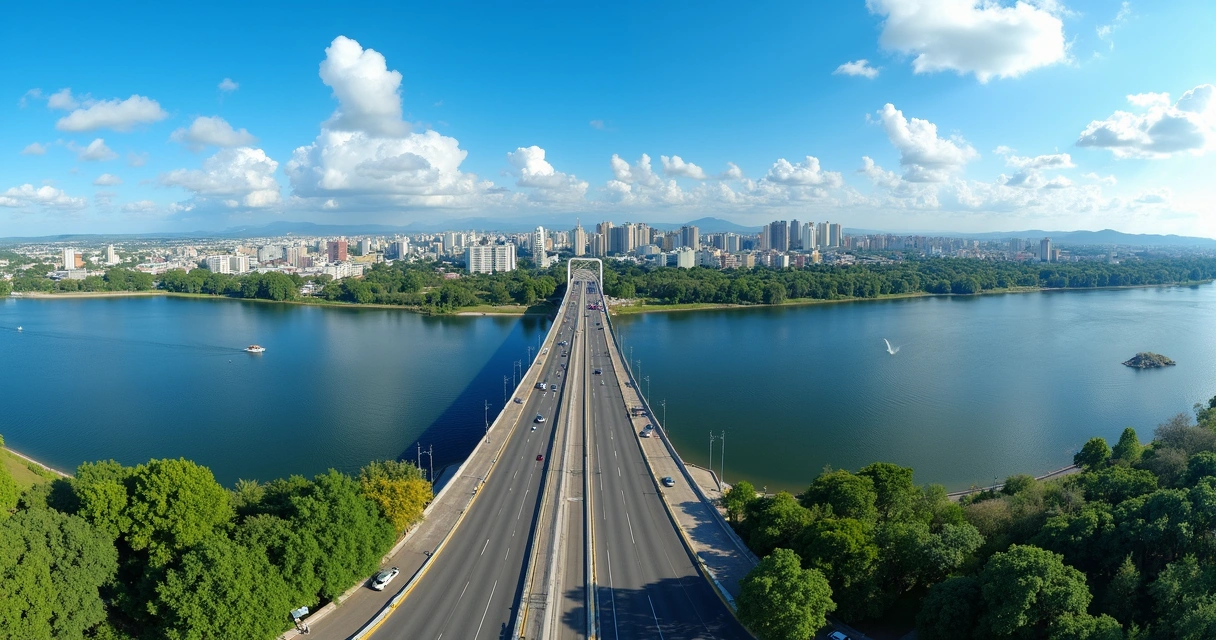 Vista aérea da Ponte Newton Navarro sobre o Rio Potengi em Natal, com praia e cidade ao fundo 