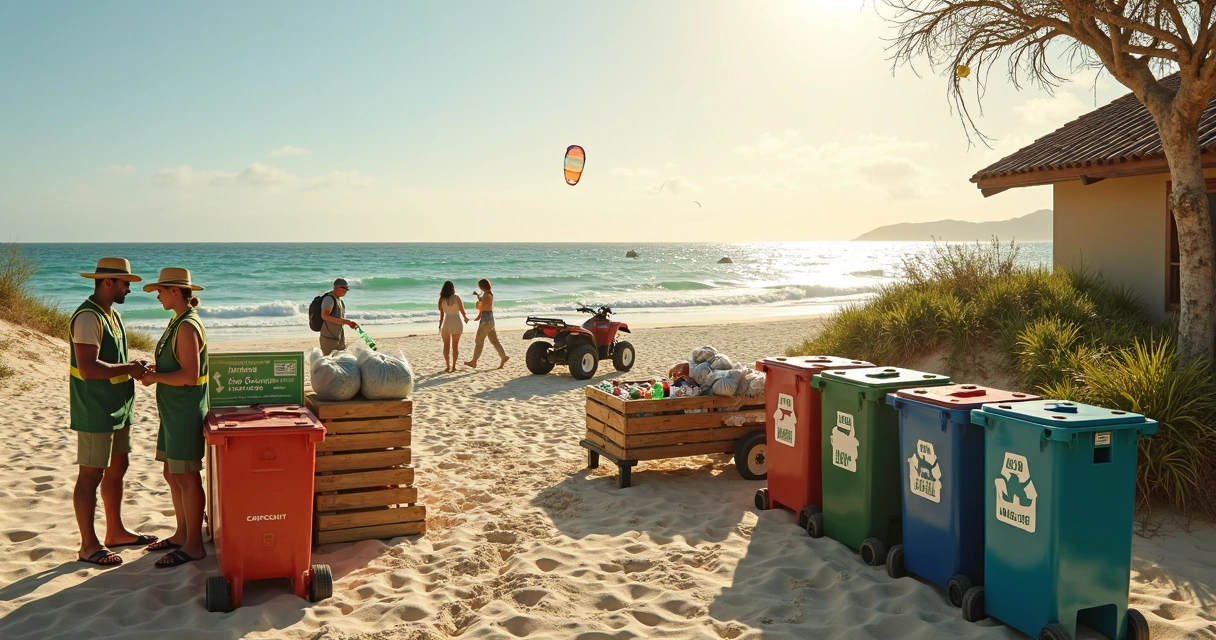 Catadores organizam coleta seletiva em praia de Preá com vista para o mar 