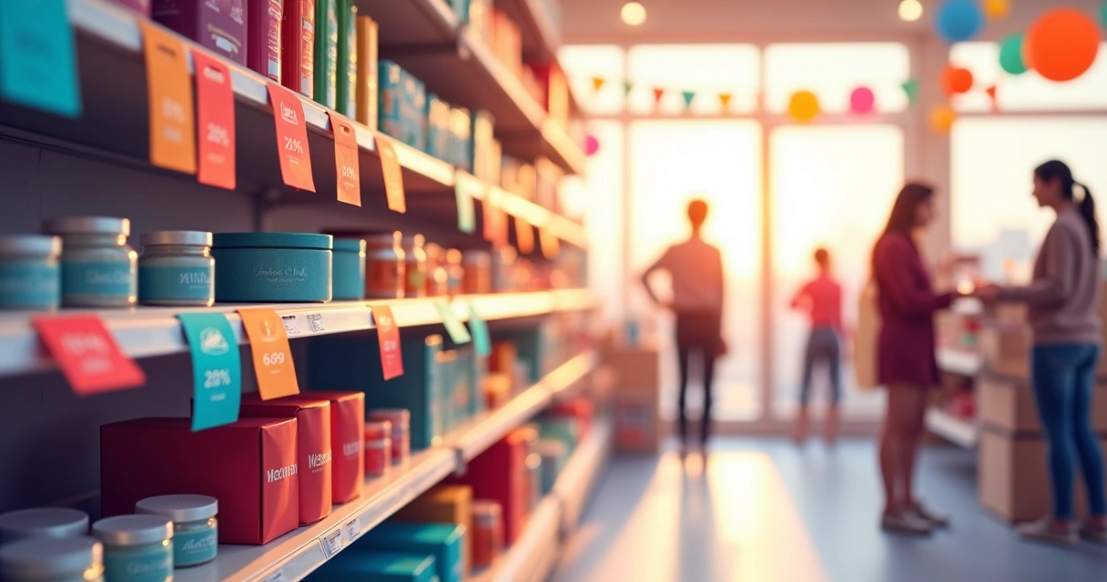 Promoções em prateleira de loja de varejo