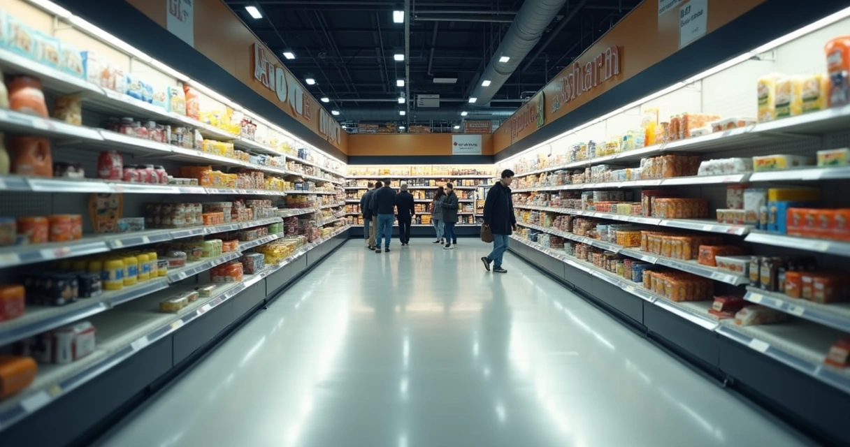 Prateleiras vazias em supermercado 