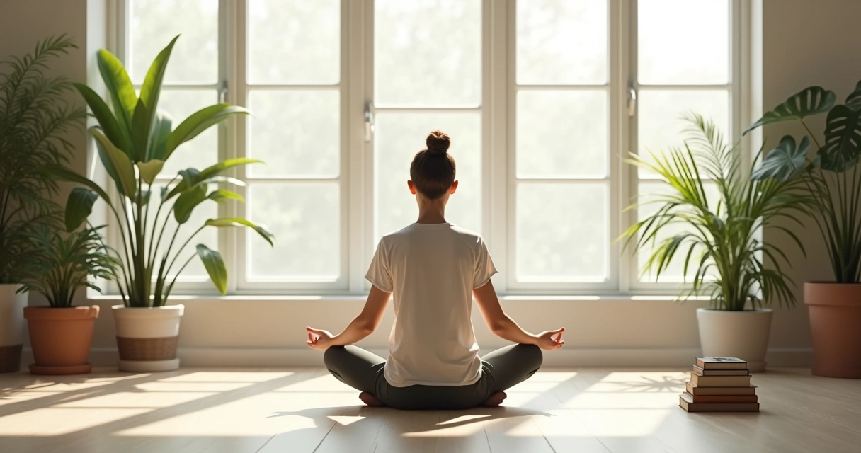 Pessoa praticando meditação em ambiente silencioso